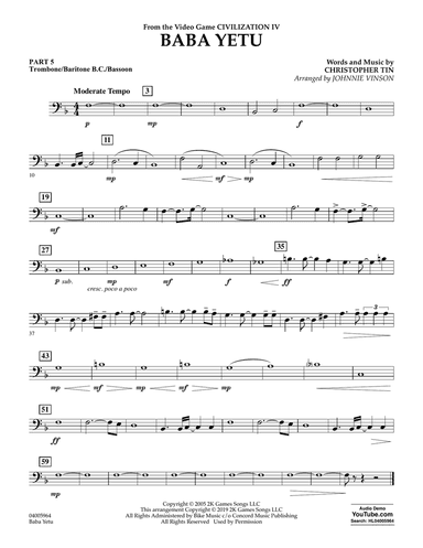 Baba Yetu (from Civilization IV) (arr. Johnnie Vinson) - Pt.5 - Trombone/Bar. B.C./Bsn.
