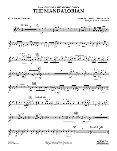 The Mandalorian (from Star Wars: The Mandalorian) (arr. Paul Murtha) - Bb Tenor Saxophone