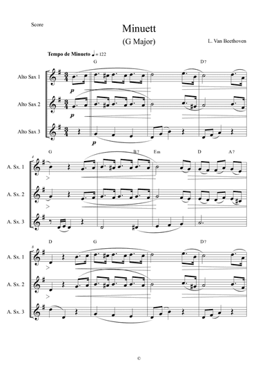 Minuett in G Major by L. Van Beethoven for Alto Saxophone Trio