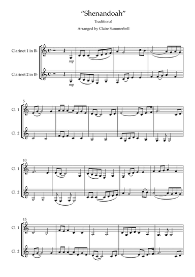 Shenandoah - Easy Clarinet Duet