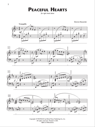 Peaceful Hearts (for right hand alone) - Piano Solo