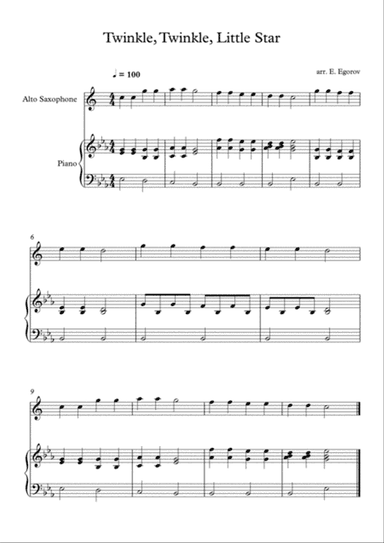 Twinkle, Twinkle, Little Star, For Alto Saxophone & Piano