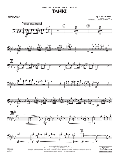 Tank! (from Cowboy Bebop) (arr. Paul Murtha) - Trombone 3