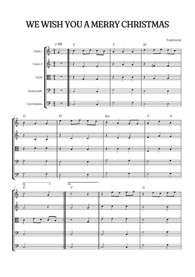 We Wish You a Merry Christmas for String Quintet • easy Christmas sheet music w/ chords