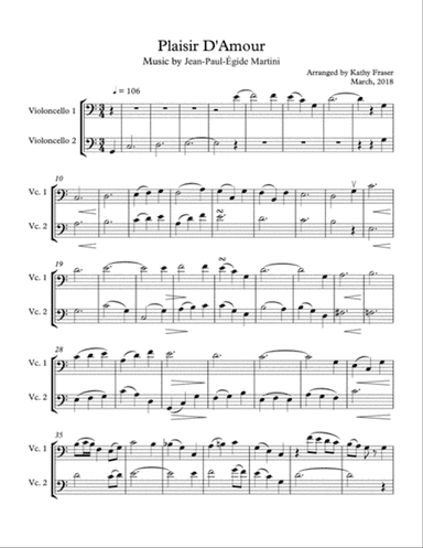 Plaisir D'Amour (French Love Song) for Cello Duet