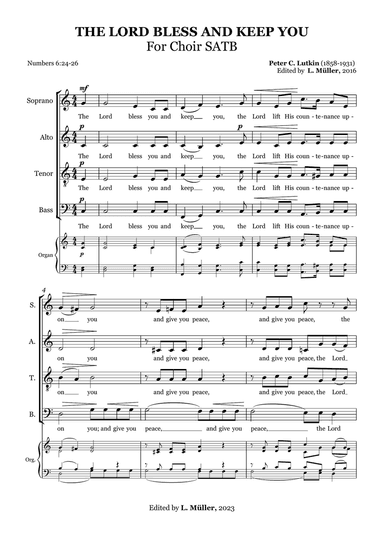 The Lord Bless and Keep You - Peter C. Lutkin For Choir SATB and Optional Organ Accompaniment