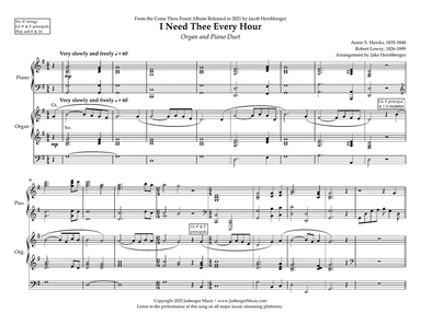 I Need Thee Every Hour Arranged for Piano and Organ Duet