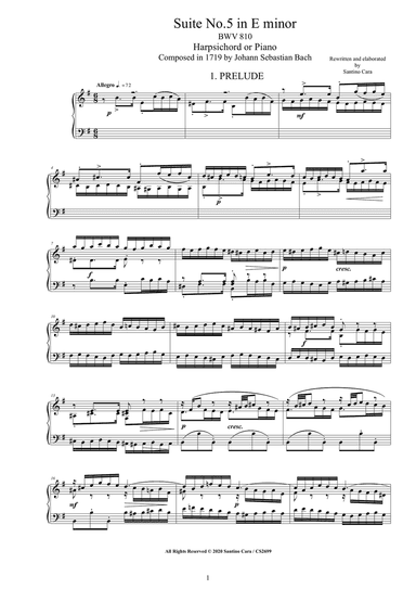 Bach - English Suite No.5 in E minor BWV 810 for Harpsichord (or Piano)