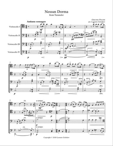 Nessun Dorma from Turandot - Cello Quartet
