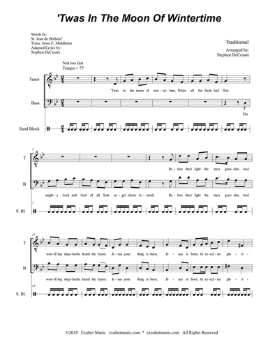 'Twas In The Moon Of Wintertime (2-part choir - (TB)