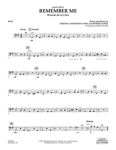Remember Me (from Coco) (arr. James Kazik) - Bass