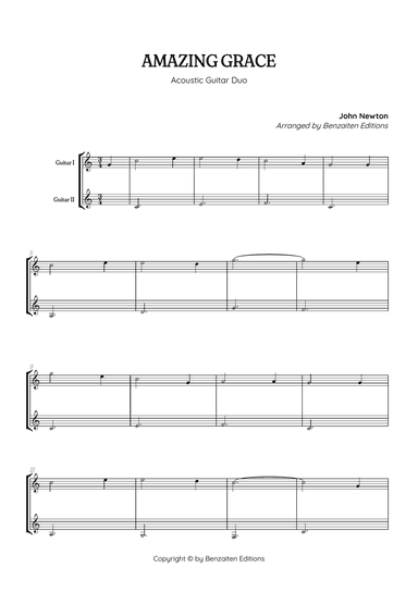 Amazing Grace • super easy acoustic guitar duet sheet music