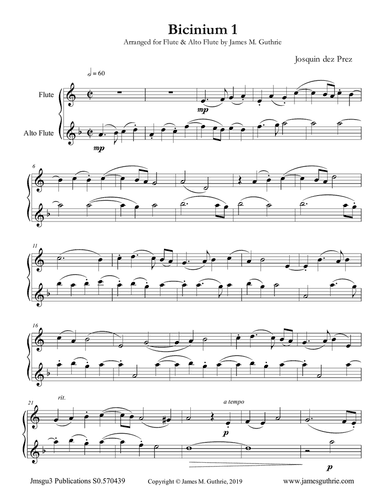 Josquin: Bicinium 1 for Flute & Alto Flute