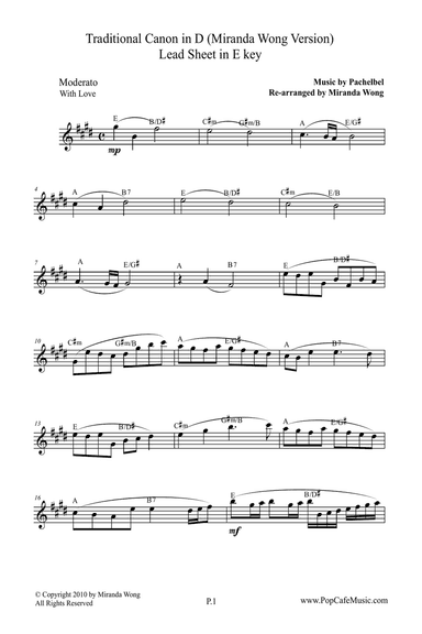 Traditional Canon in D - Tenor or Soprano Saxophone + Concert Key