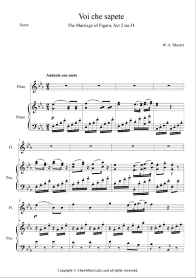 Voi che sapete (The Marriage of Figaro, Act 2 no.11) in Eb