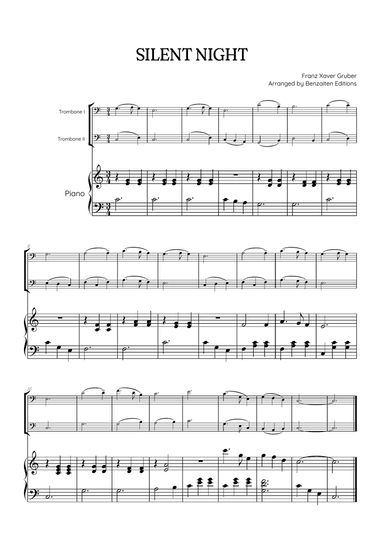 Silent Night for trombone duet with piano accompaniment • easy Christmas song sheet music
