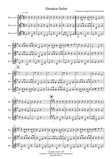 Drunken Sailor for Horn Trio
