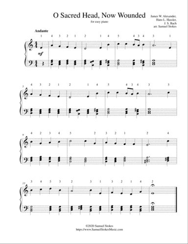 O Sacred Head, Now Wounded - for easy piano