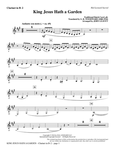 King Jesus Hath a Garden (arr. John Leavitt) - Bb Clarinet 2