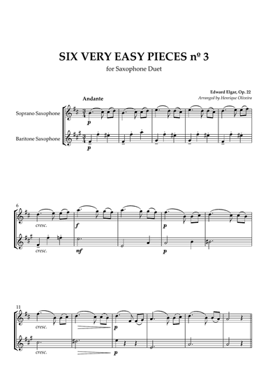 Six Very Easy Pieces nº 3 (Andante) - Saxophone Duet