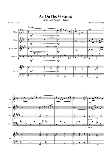 Air On The G String (from Suite No.3 in D Major) (Bach) - Woodwind quartet with Piano
