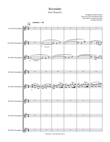 Recordare (from "Requiem") (F) (Tenor Saxophone Octet)