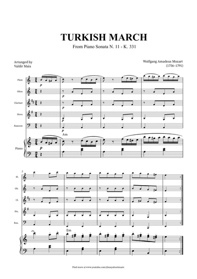 Turkish March - Woodwind Quintet and Piano + CHORDS