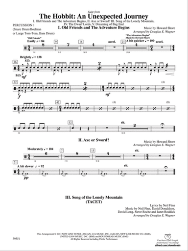 The Hobbit: An Unexpected Journey, Suite from: 1st Percussion