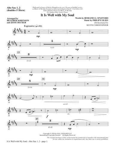 It Is Well with My Soul (arr. Heather Sorenson and Jesse Becker) - Alto Sax 1-2 (sub. Horn 1-2)