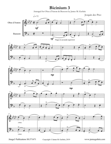 Josquin: Bicinium 3 for Oboe d'Amore & Bassoon