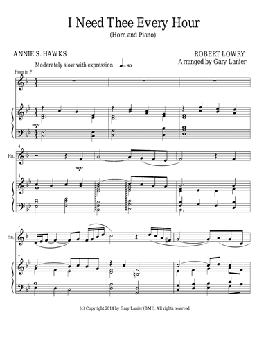 I NEED THEE EVERY HOUR (Horn Solo with Piano and Hrn Part)