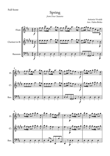 Spring (from Four Seasons of Antonio Vivaldi) for Woodwind Trio
