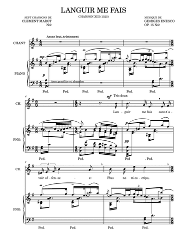 Languir Me Fais e moll (E minor) Georges Enesco (Enescu) sept chansons de Clement Marot