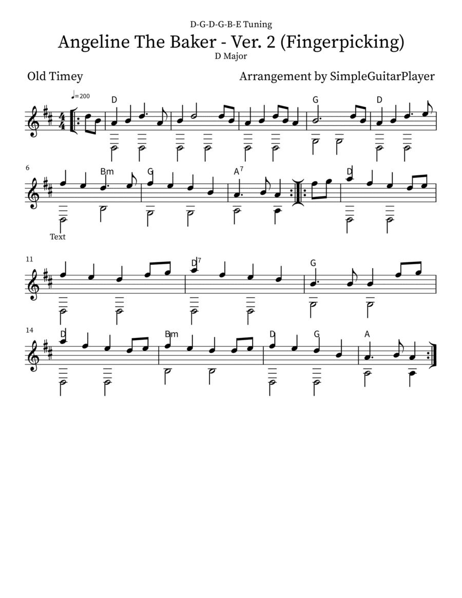 Angeline The Baker (Fingerpicking D-G-D-G-B-E Tuning)