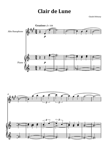 Clair de Lune by Debussy - Alto Saxophone and Piano