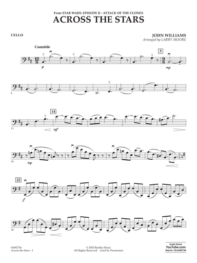 Across The Stars (from Star Wars: Attack of the Clones) (arr. Moore) - Cello