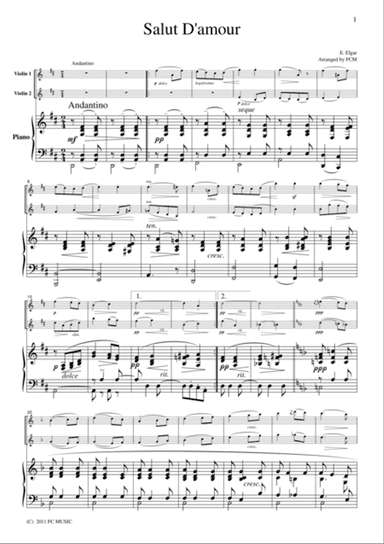 Elgar Salut D'amour, for 2 Violins & Piano, VN206