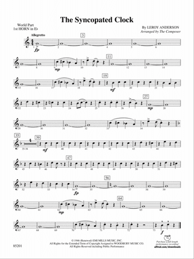 The Syncopated Clock: (wp) 1st Horn in E-flat