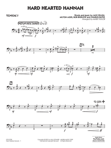 Hard Hearted Hannah (The Vamp of Savannah) (arr. Mark Taylor) - Trombone 3