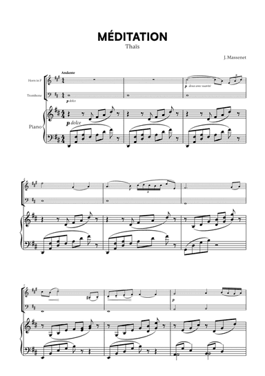Jules Massenet - Thaïs Meditation (for French Horn, Trombone and Piano)