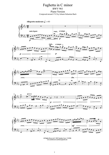 Bach - Fughetta in C minor BWV 961 - Piano version