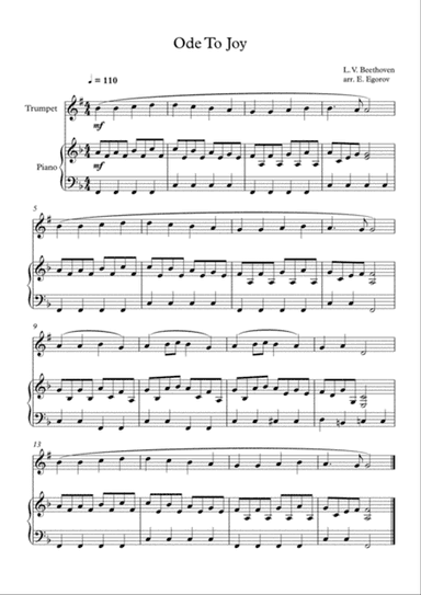 Ode To Joy, Ludwig Van Beethoven, For Trumpet & Piano