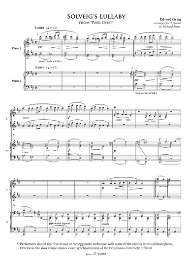 Solveig's Lullaby from "Peer Gynt", for 2 pianos