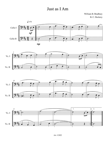 Just As I Am (Cello Duet)
