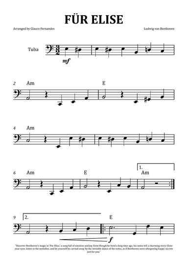 Für Elise by Beethoven - Tuba Solo with Chord Notation