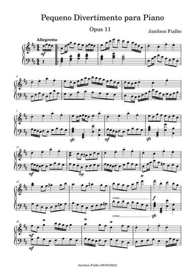 Pequeno Divertimento para Piano, Opus 11