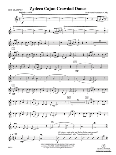 Zydeco Cajun Crawdad Dance: 1st B-flat Clarinet