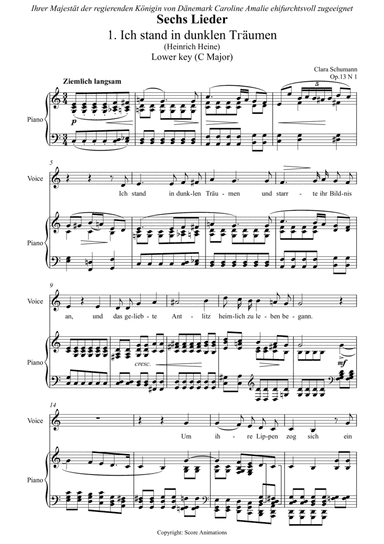 Ich stand in dunklen Träumen Op 13 N1 in C major (Lower key)