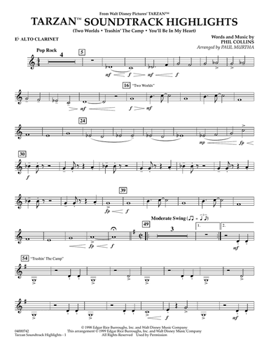 Tarzan Soundtrack Highlights (from Disney's Tarzan) (arr. Paul Murtha) - Eb Alto Clarinet