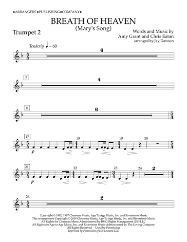 Breath of Heaven (Mary's Song) (arr. Jay Dawson) - Trumpet 2